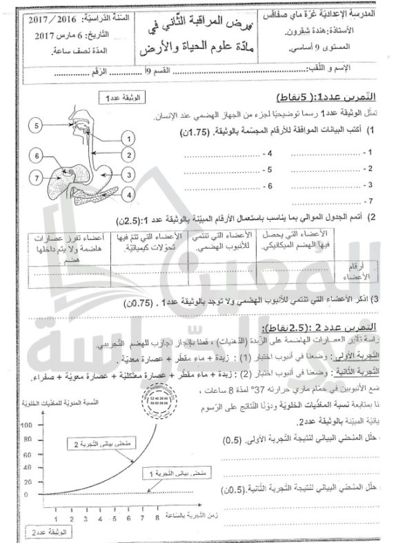 ⁦فروض مراقبة سنة 9 الثلاثي الثاني⁩ - الصورة ⁦6⁩